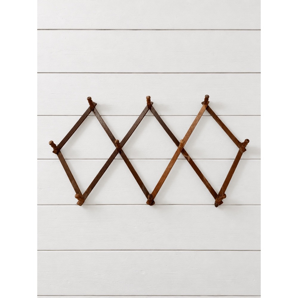 Vintage Wooden Accordion Wall Rack Expandable 10 Peg Hat Mug Rack Dark Wood